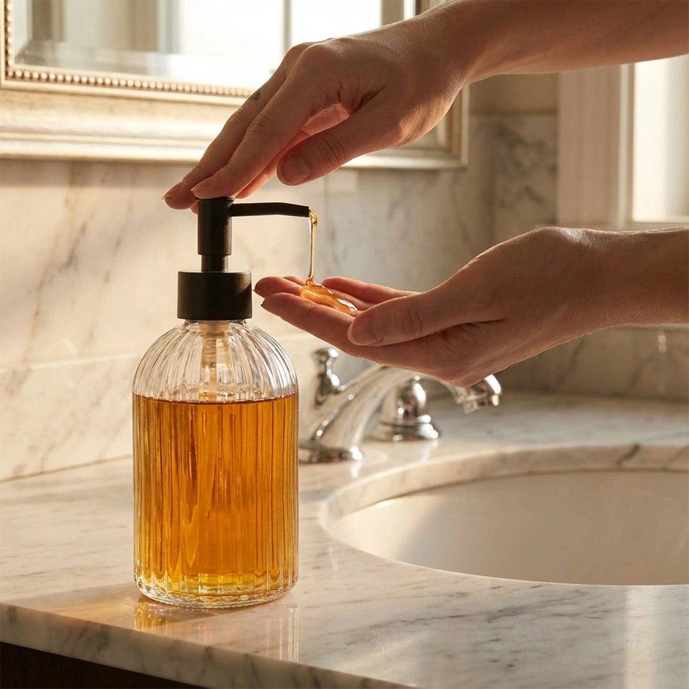 Glass Soap Dispenser, 400 ml – Transparent, Ribbed Design