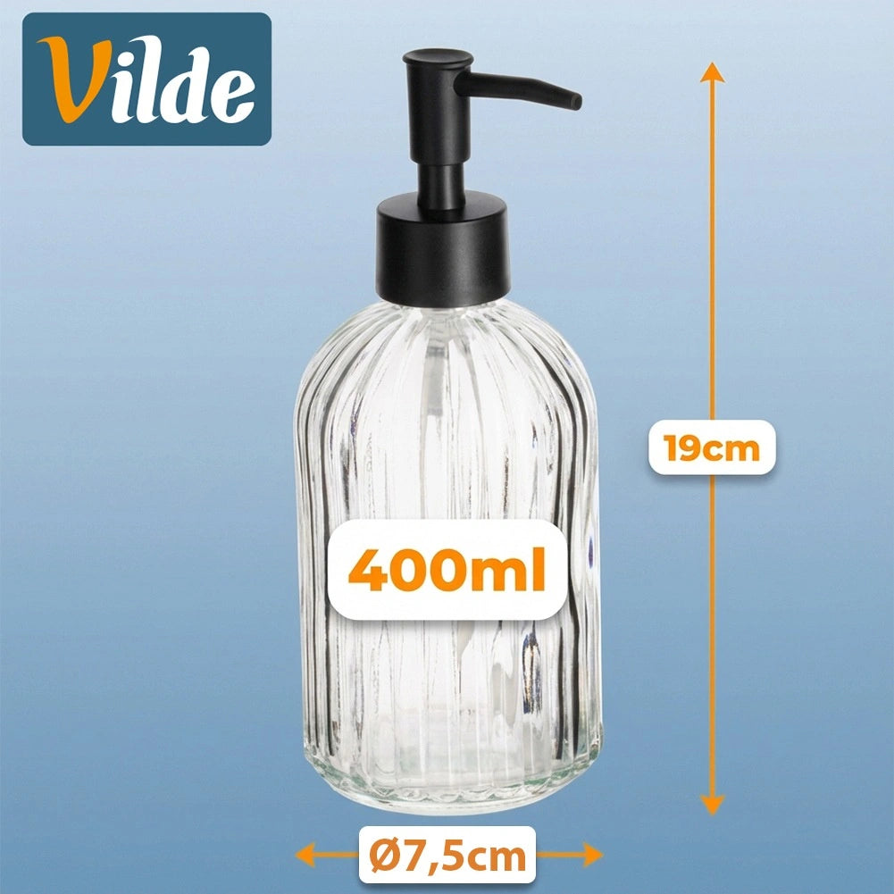 Glass Soap Dispenser, 400 ml – Transparent, Ribbed Design
