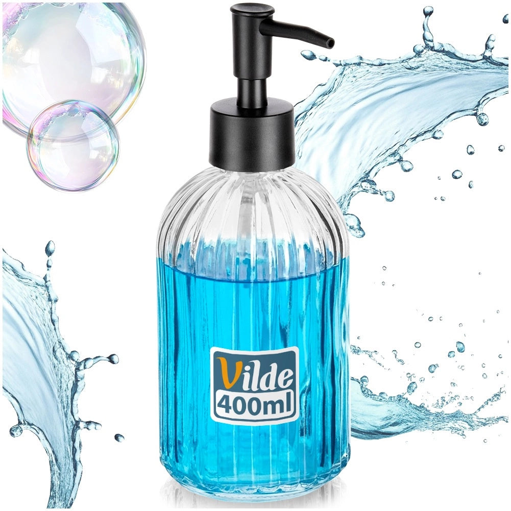 Glass Soap Dispenser, 400 ml – Transparent, Ribbed Design