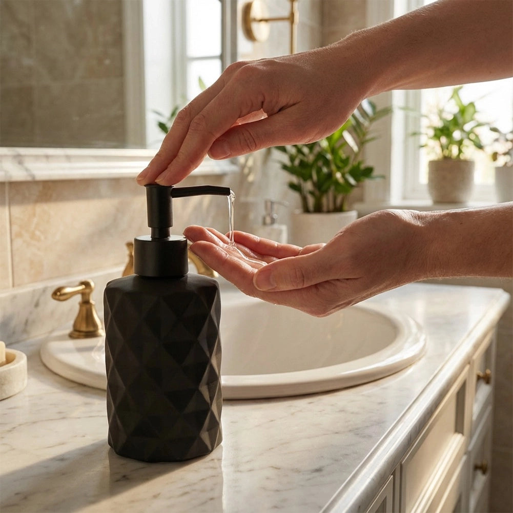 Glass Soap Dispenser, Black, 330 ml Capacity