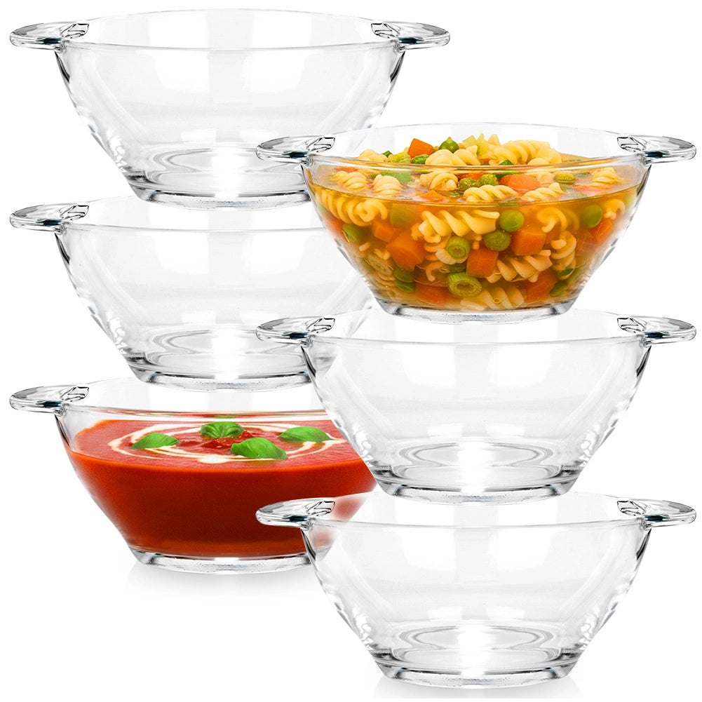 Glass Soup Bowls Set, 420 ml, 6 Pieces, Dishwasher Safe