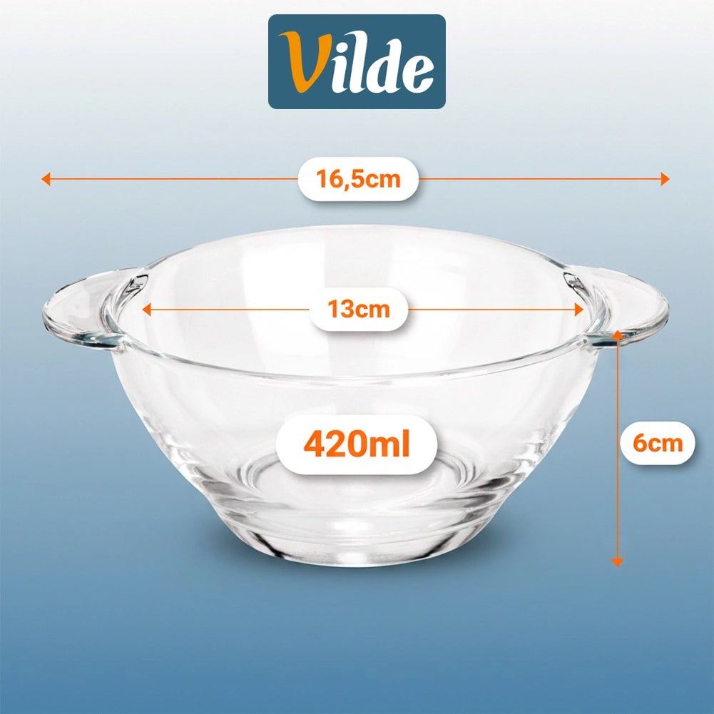 Glass Soup Bowls Set, 420 ml, 6 Pieces, Dishwasher Safe