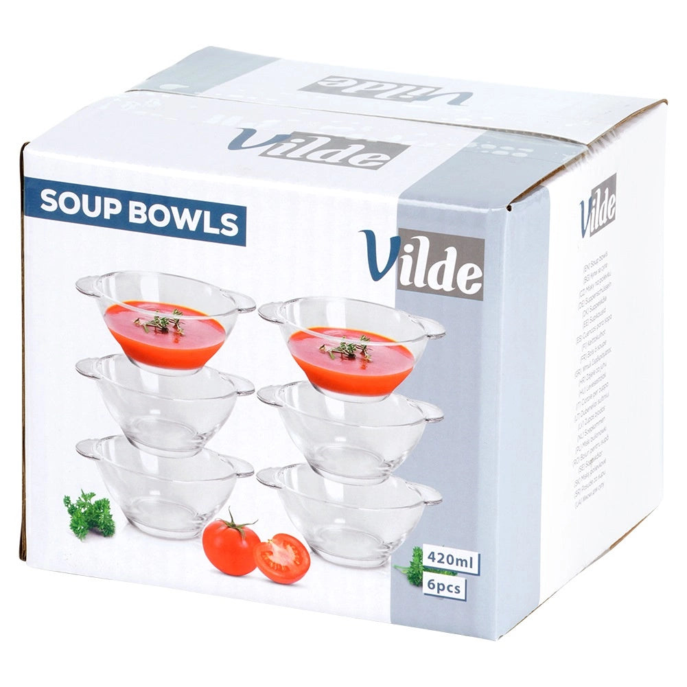 Glass Soup Bowls Set, 420 ml, 6 Pieces, Dishwasher Safe