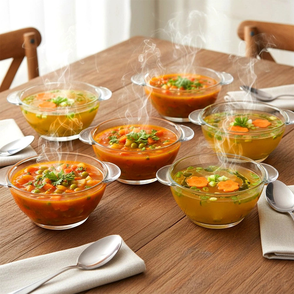 Glass Soup Bowls Set, 420 ml, 6 Pieces, Dishwasher Safe