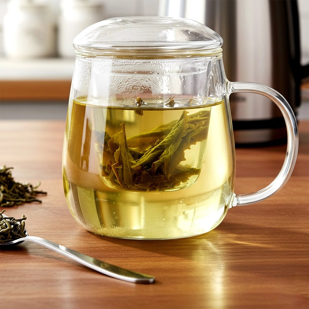 Glass Tea Mug with Infuser and Lid, 400 ml