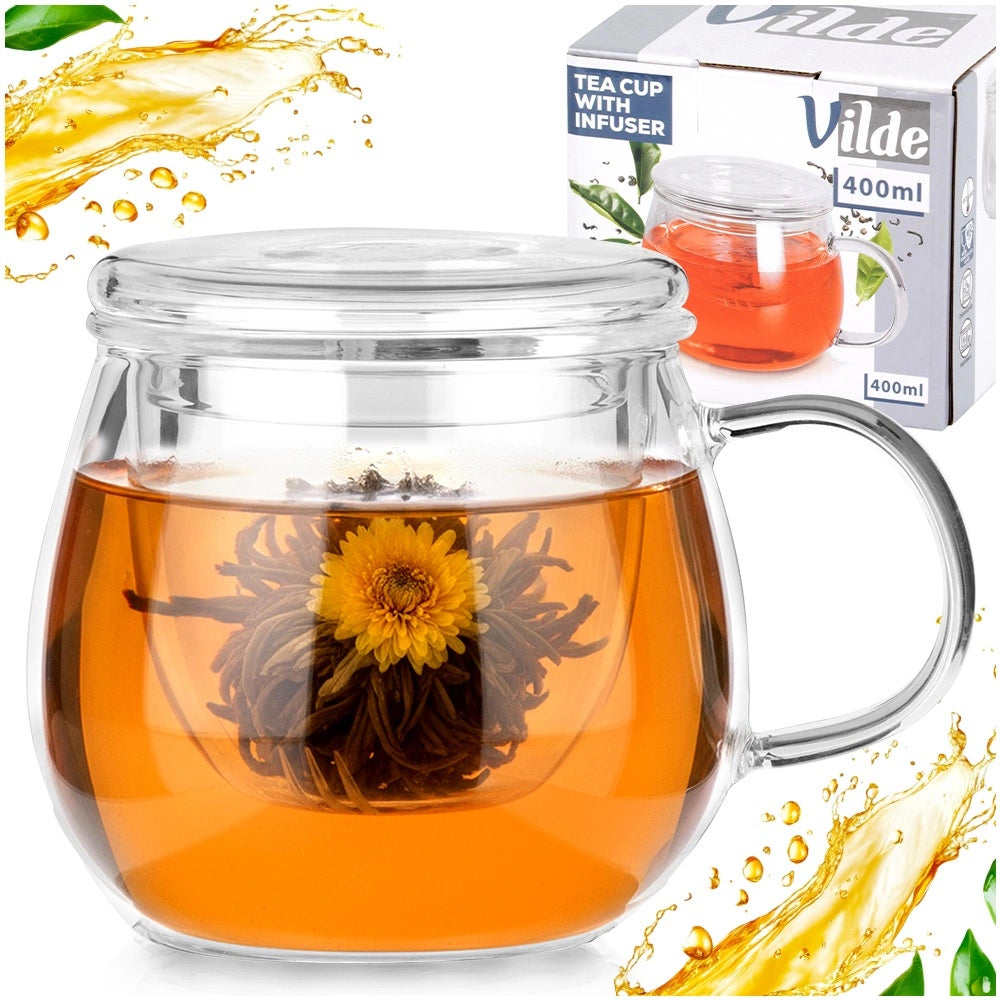Glass Tea Mug with Infuser and Lid, 400 ml