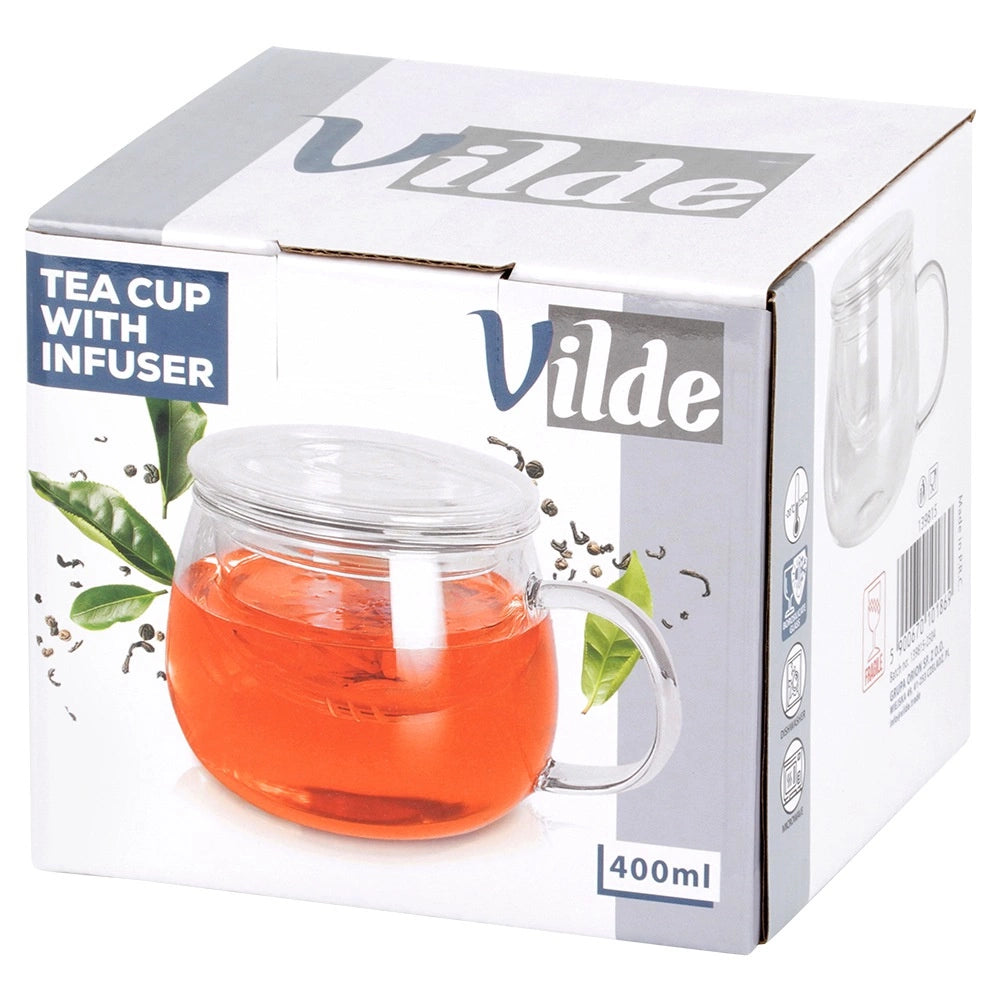 Glass Tea Mug with Infuser and Lid, 400 ml