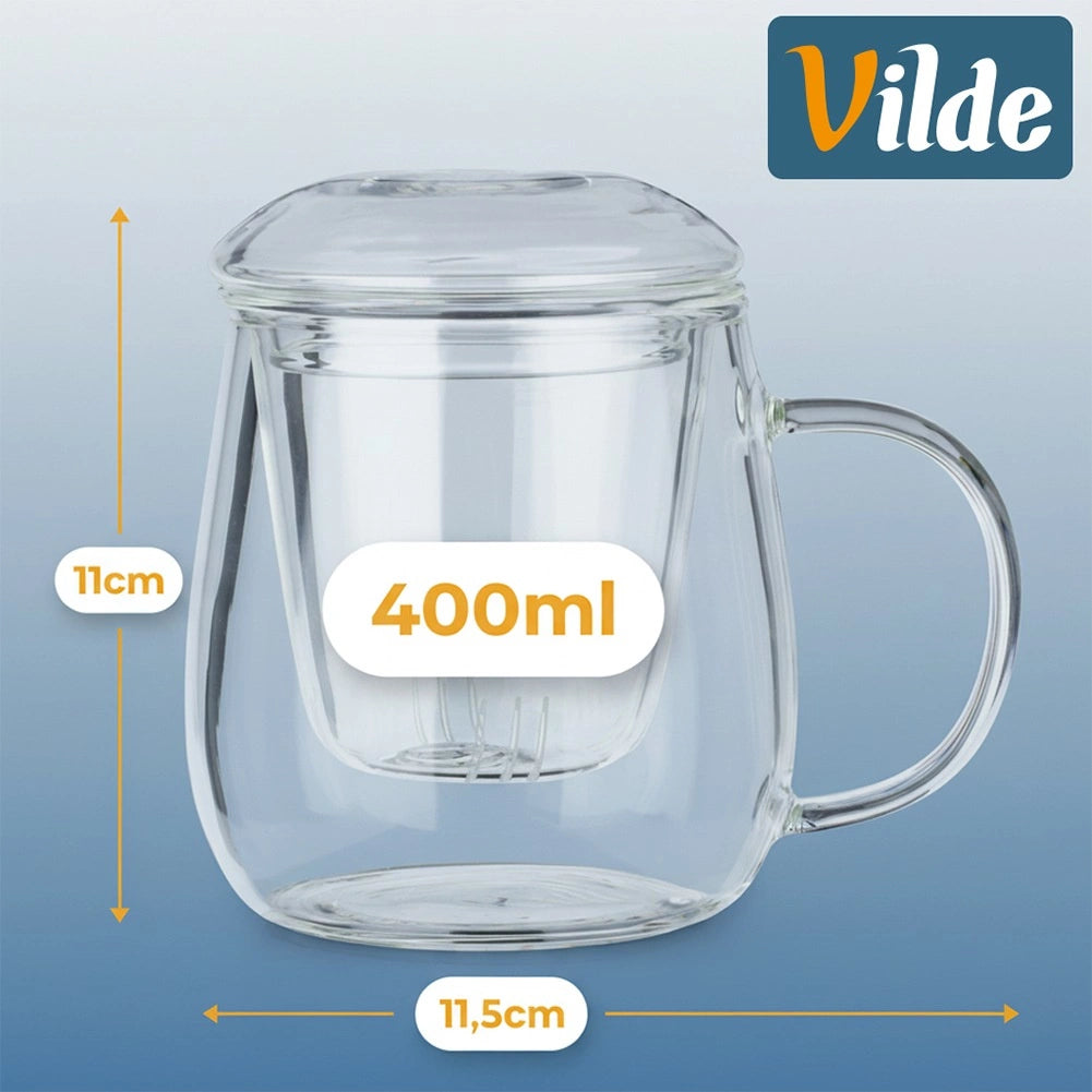 Glass Tea Mug with Infuser and Lid, 400 ml