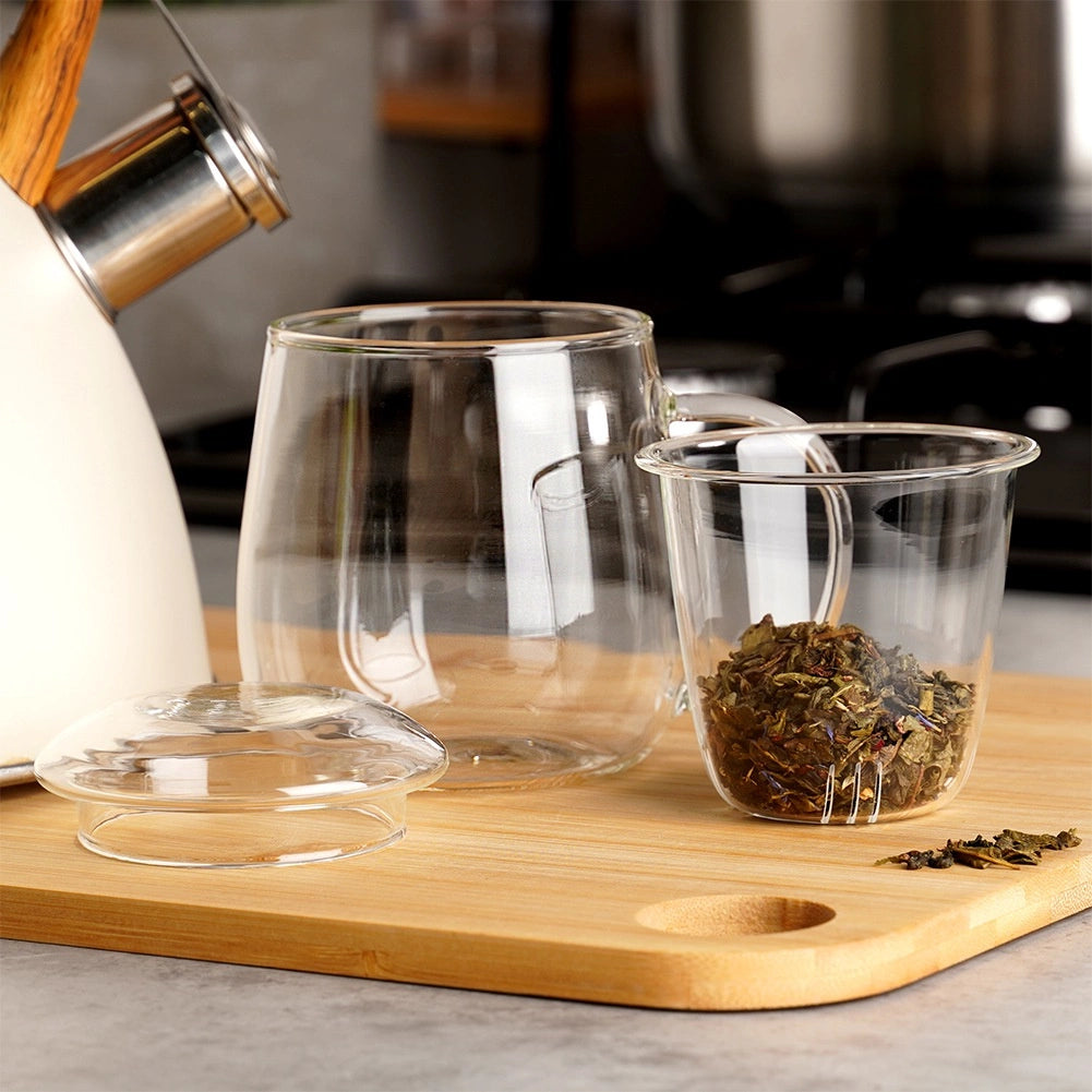 Glass Tea Mug with Infuser and Lid, 400 ml