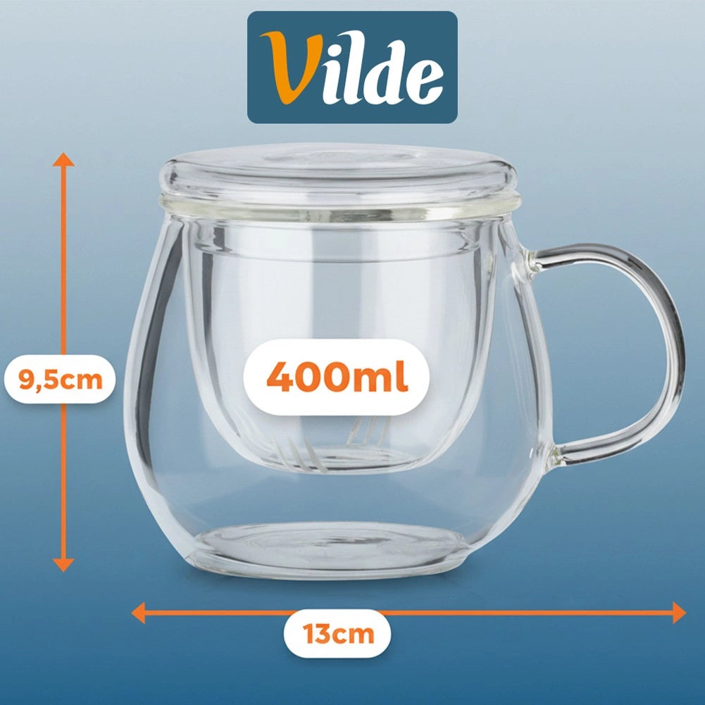Glass Tea Mug with Infuser and Lid, 400 ml