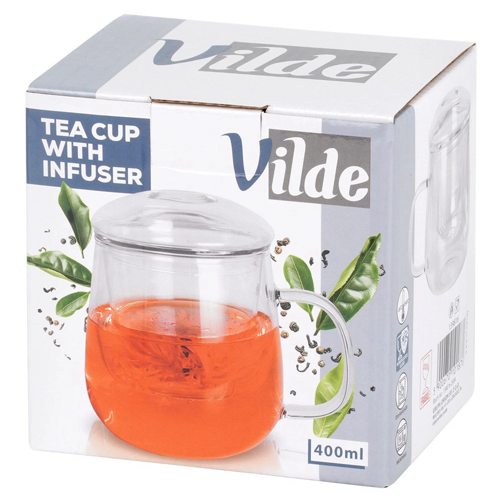 Glass Tea Mug with Infuser and Lid, 400 ml