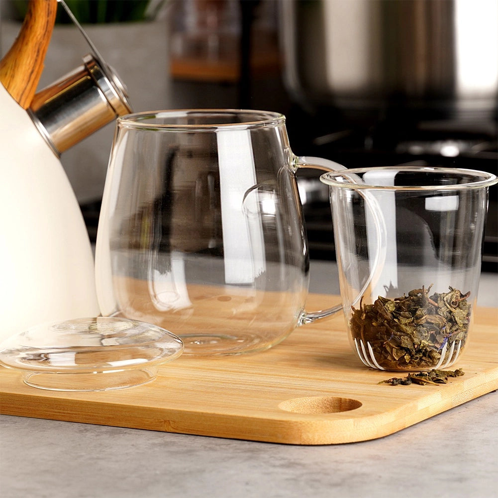 Glass Tea Mug with Infuser and Lid, 530 ml