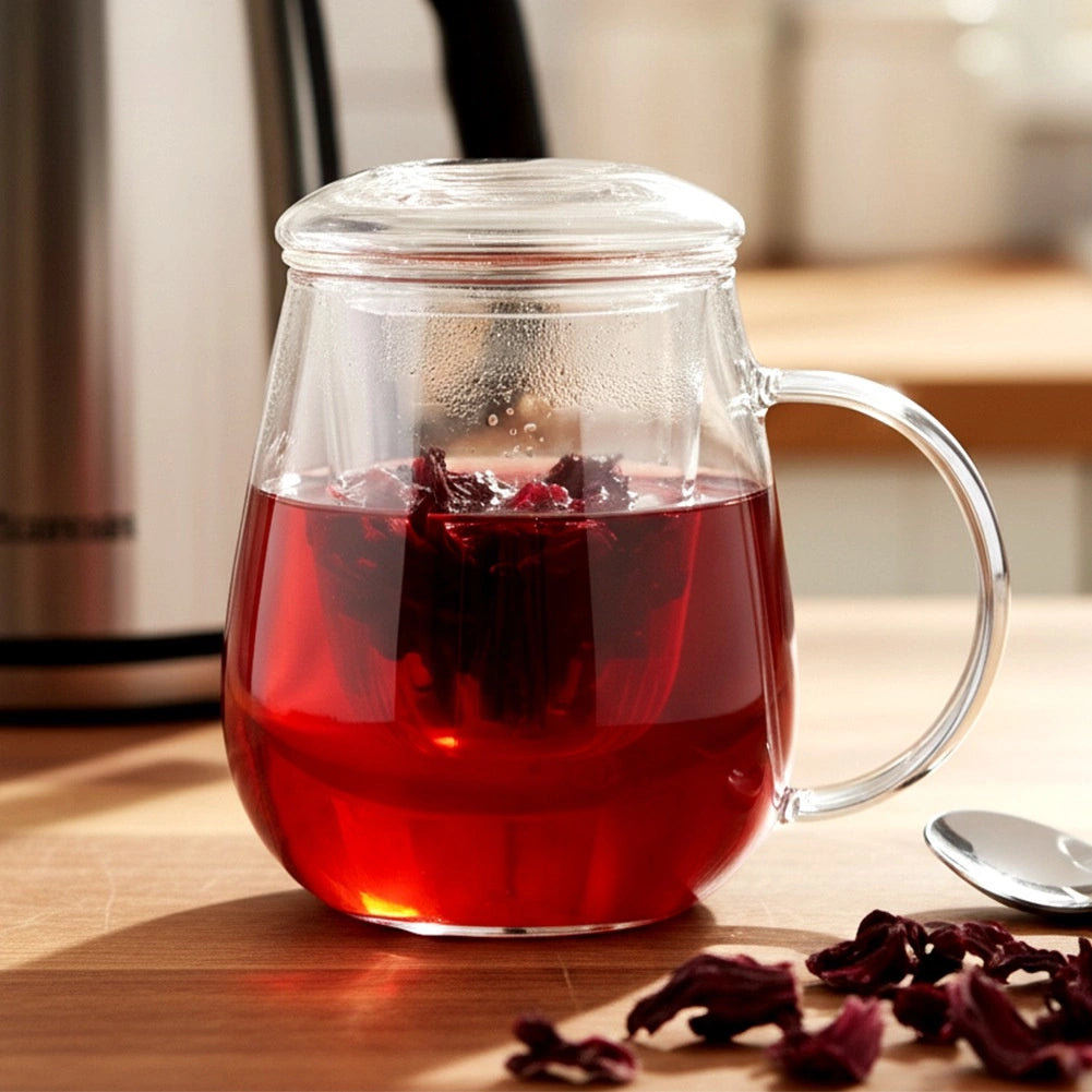 Glass Tea Mug with Infuser and Lid, 530 ml