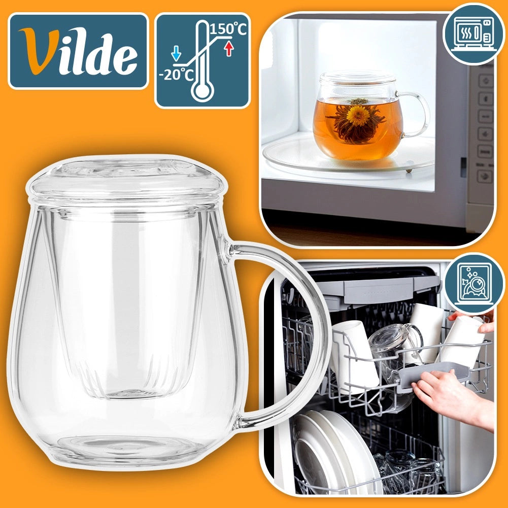 Glass Tea Mug with Infuser and Lid, 530 ml