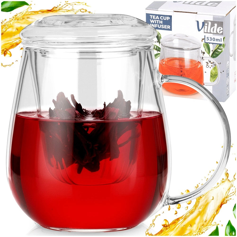 Glass Tea Mug with Infuser and Lid, 530 ml