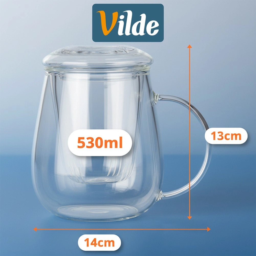 Glass Tea Mug with Infuser and Lid, 530 ml