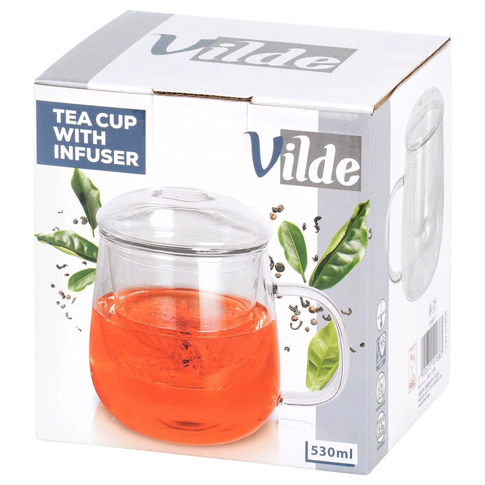 Glass Tea Mug with Infuser and Lid, 530 ml