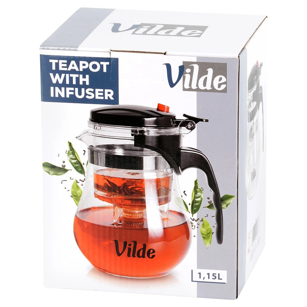 Glass Teapot with Infuser, 1.15L Borosilicate