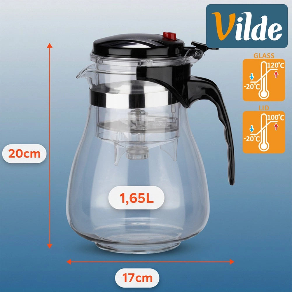 Glass Teapot with Infuser, 1.65L Borosilicate