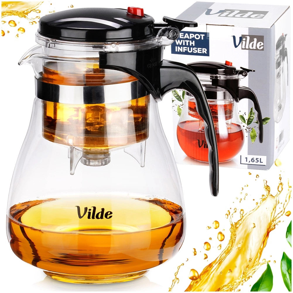 Glass Teapot with Infuser, 1.65L Borosilicate