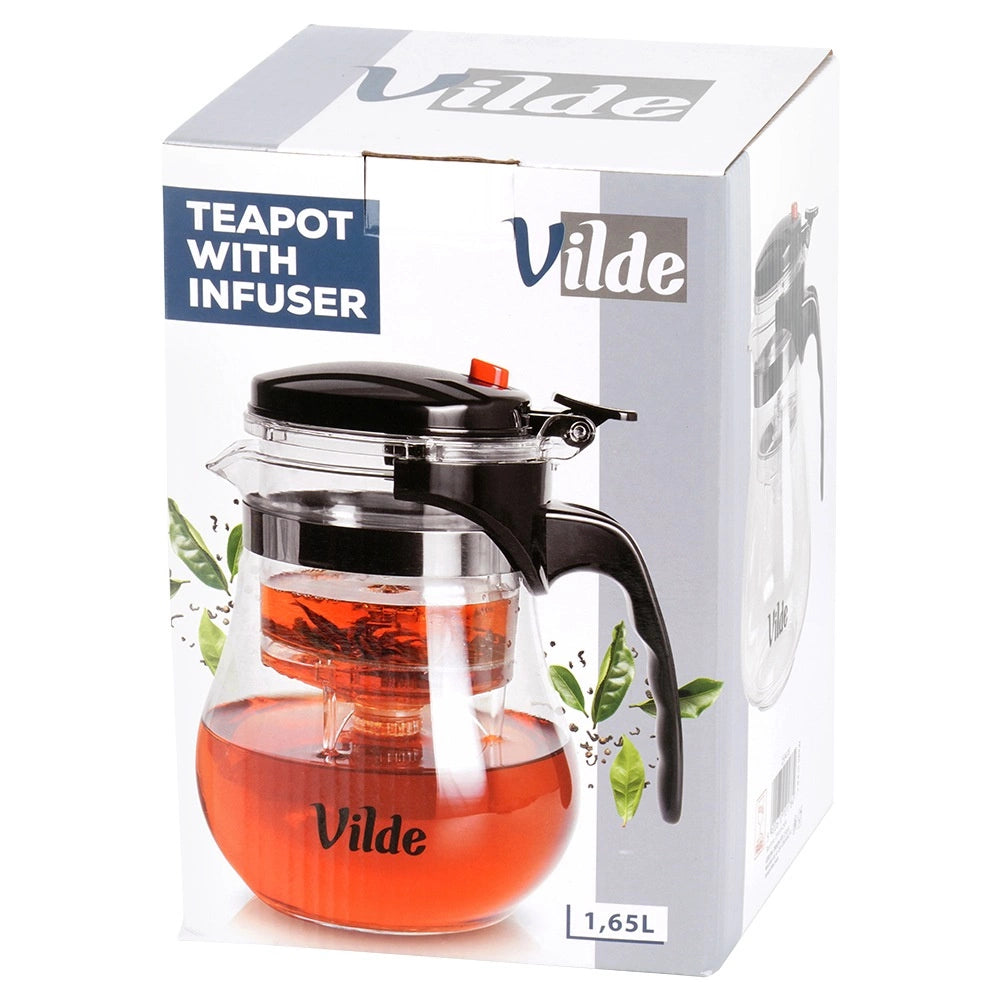 Glass Teapot with Infuser, 1.65L Borosilicate