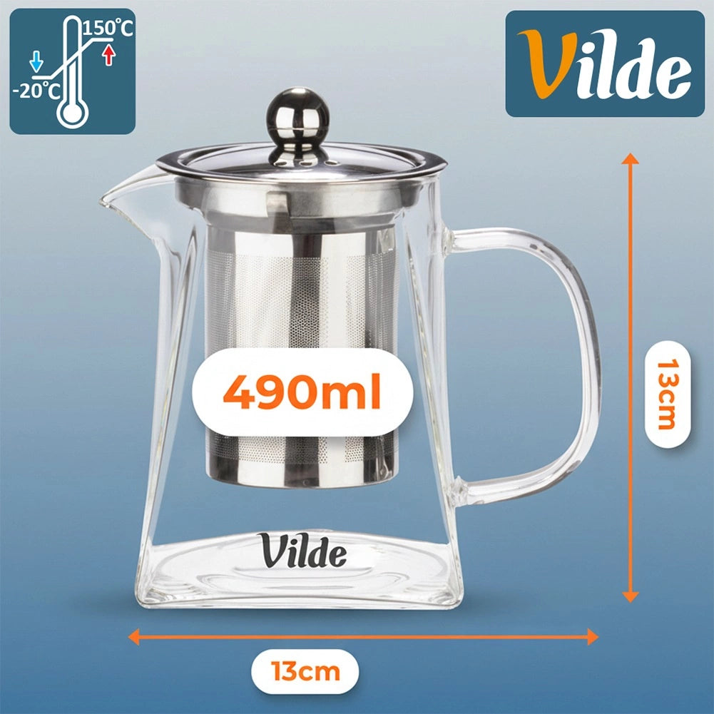 Glass Teapot with Infuser, 490 ml, Heat-Resistant
