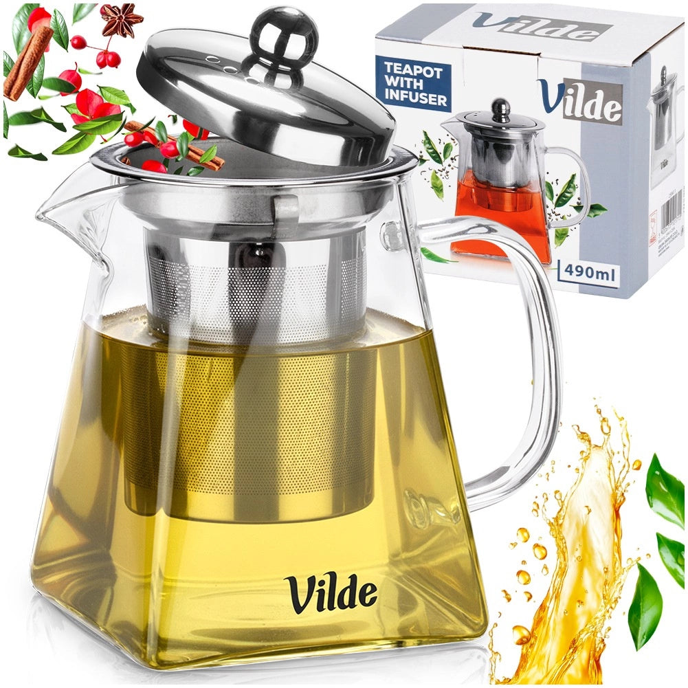 Glass Teapot with Infuser, 490 ml, Heat-Resistant