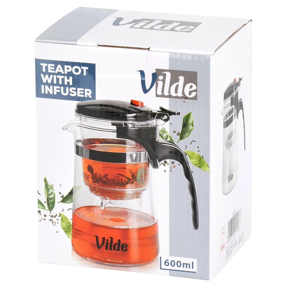 Glass Teapot with Infuser, 600ml Borosilicate