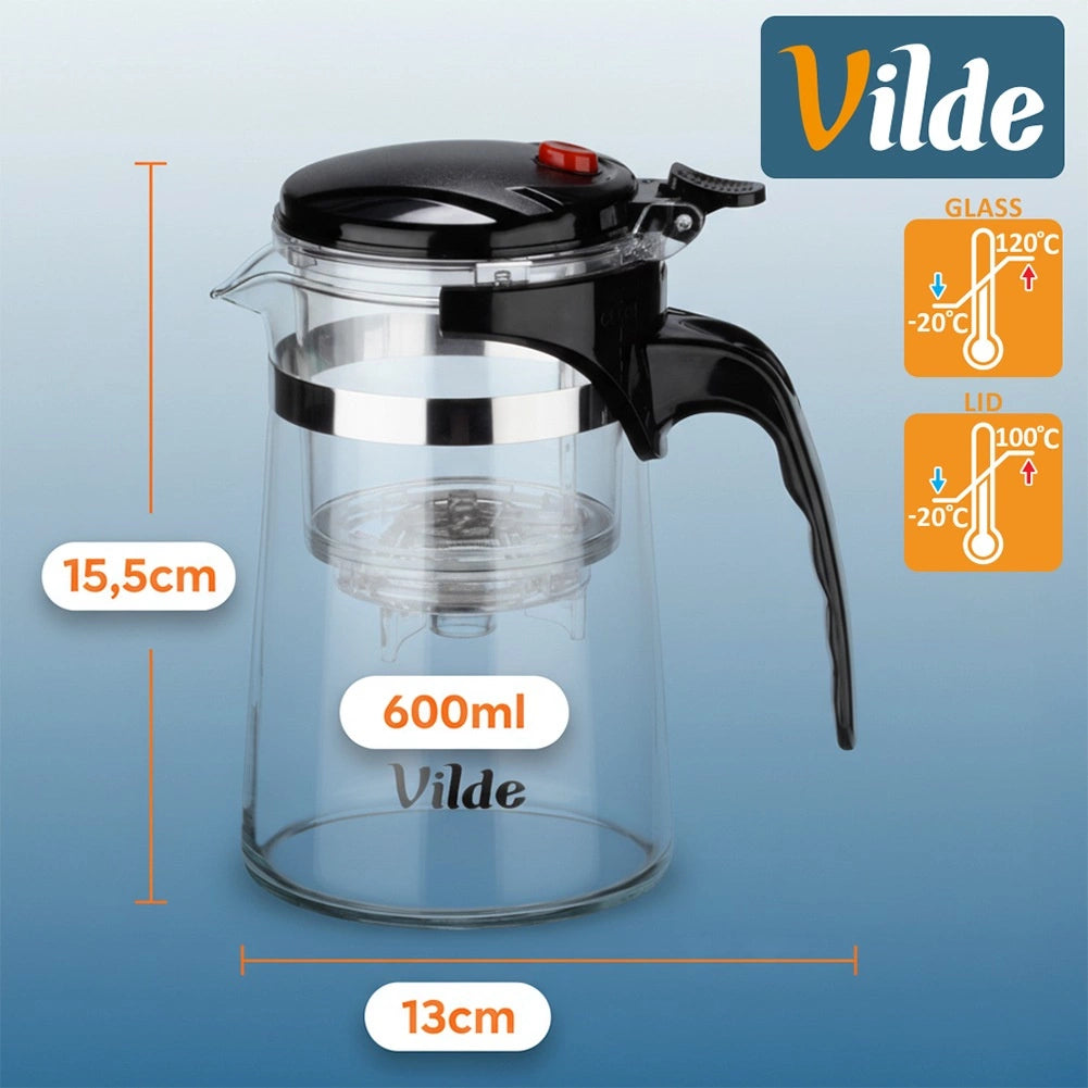 Glass Teapot with Infuser, 600ml Borosilicate