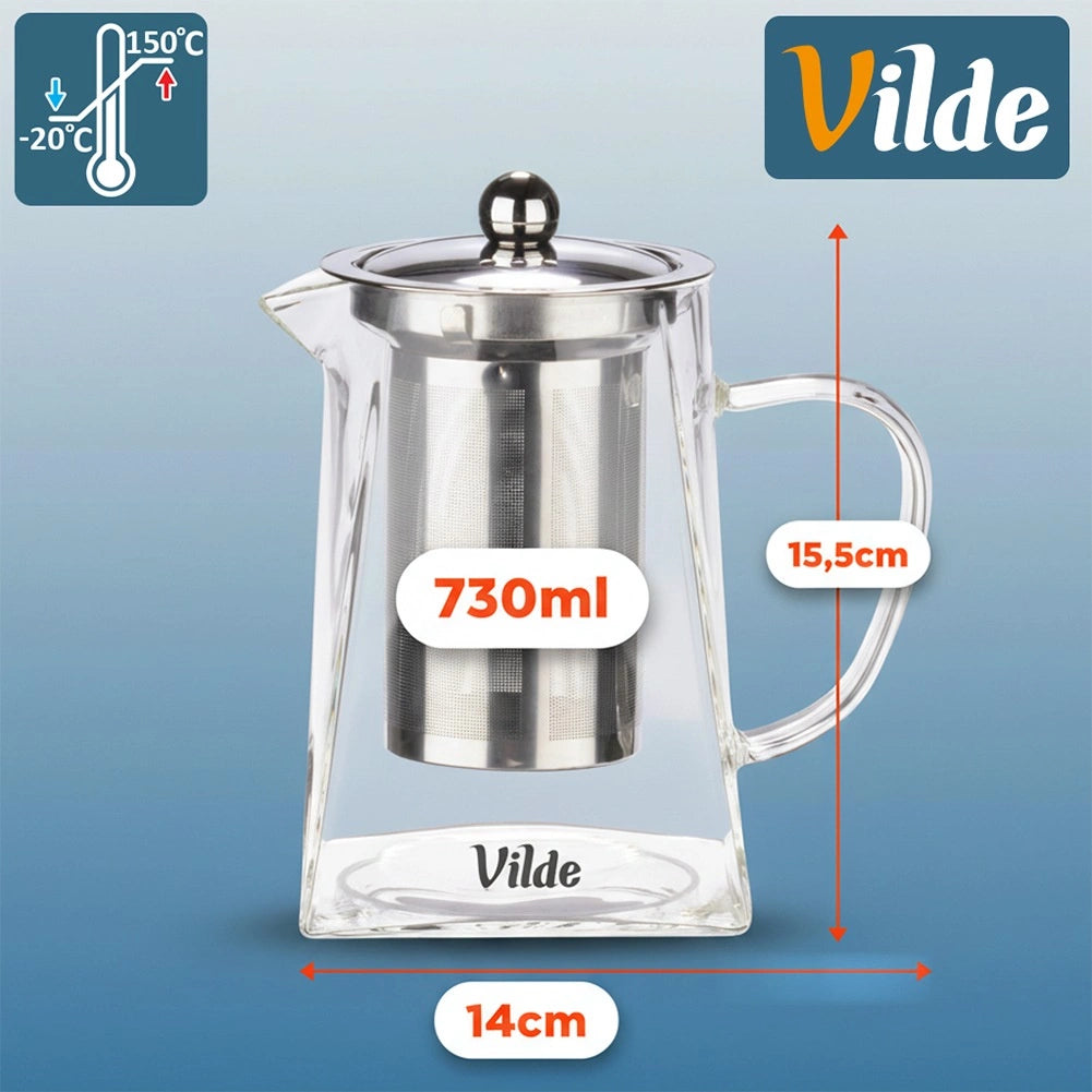 Glass Teapot with Infuser, Heat-Resistant, 730 ml