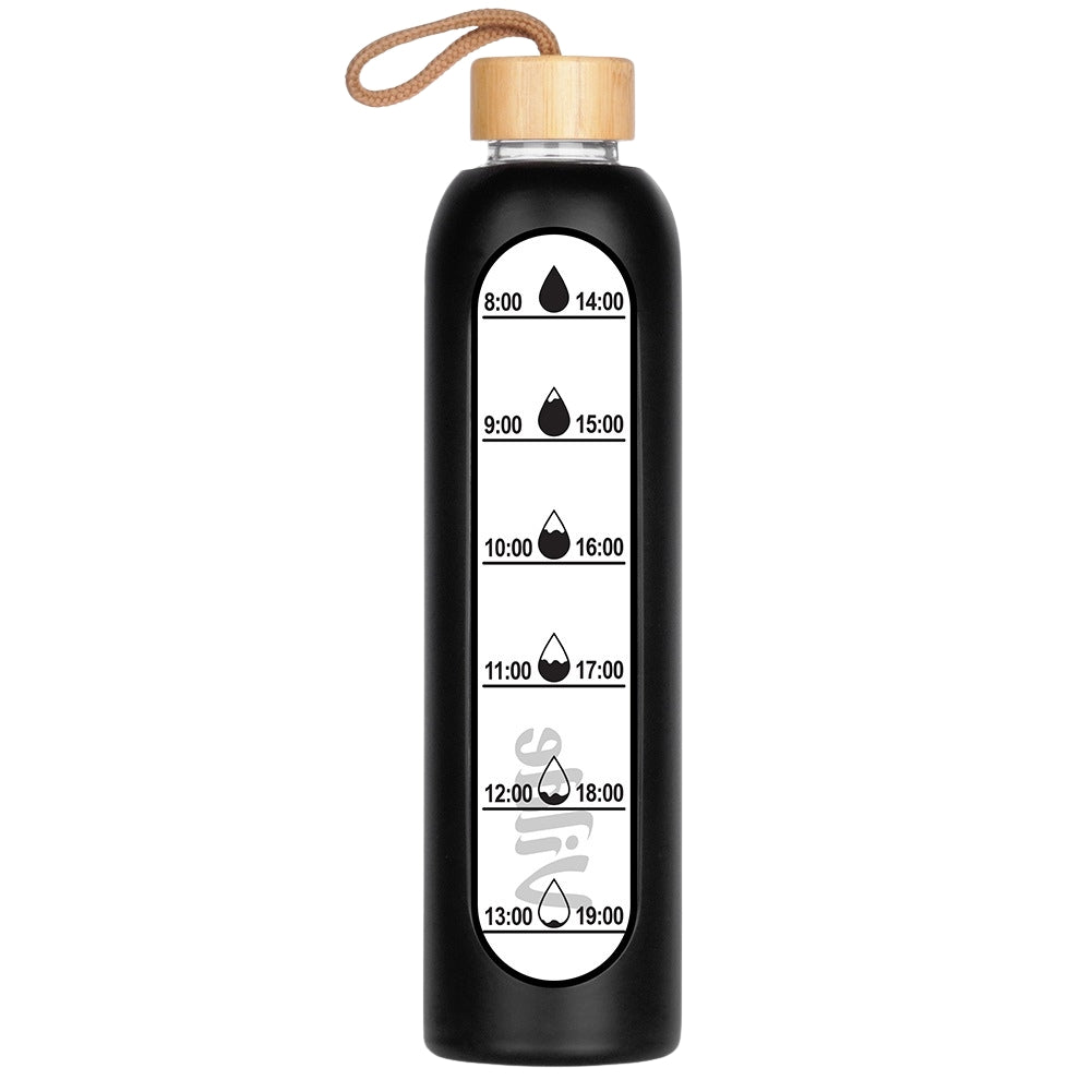Glass Water Bottle with Black Silicone Sleeve, 1L