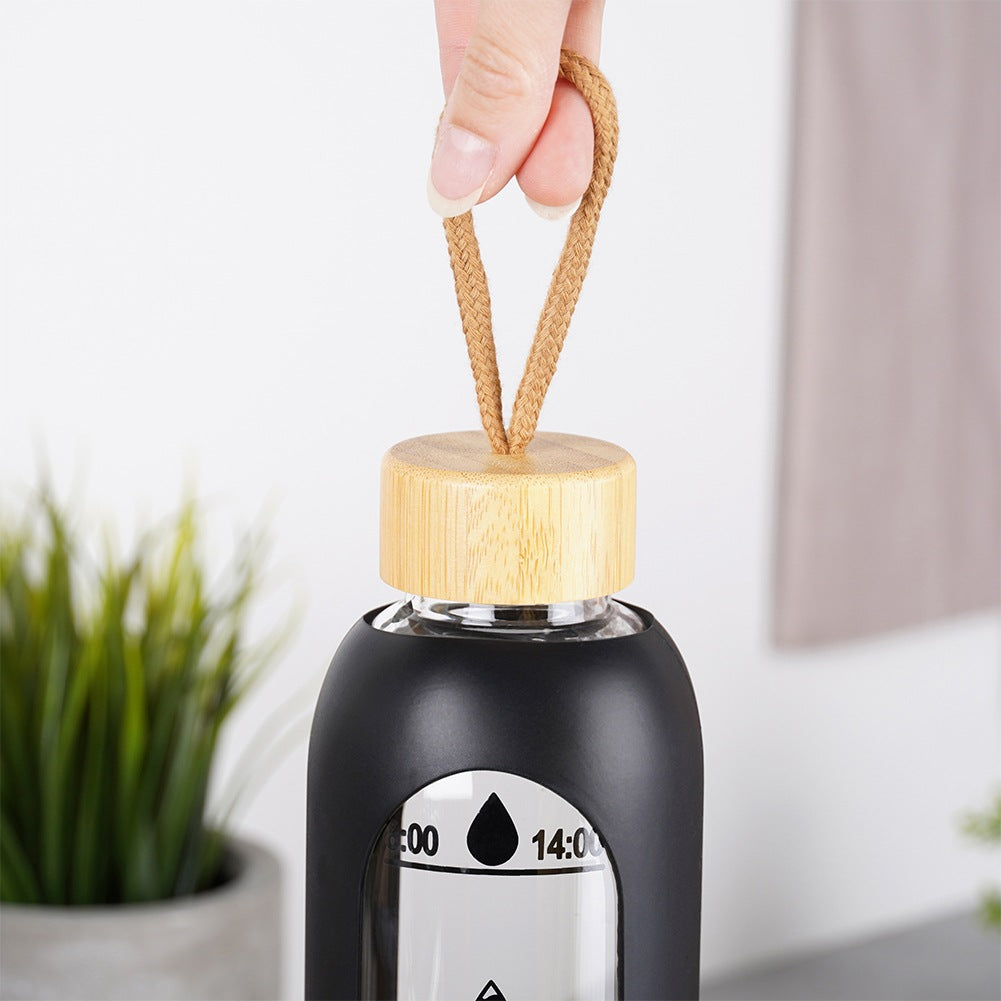 Glass Water Bottle with Black Silicone Sleeve, 1L