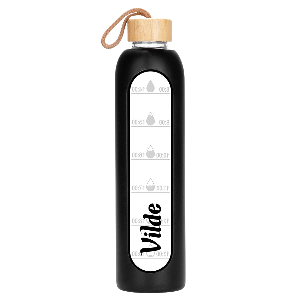 Glass Water Bottle with Black Silicone Sleeve, 1L