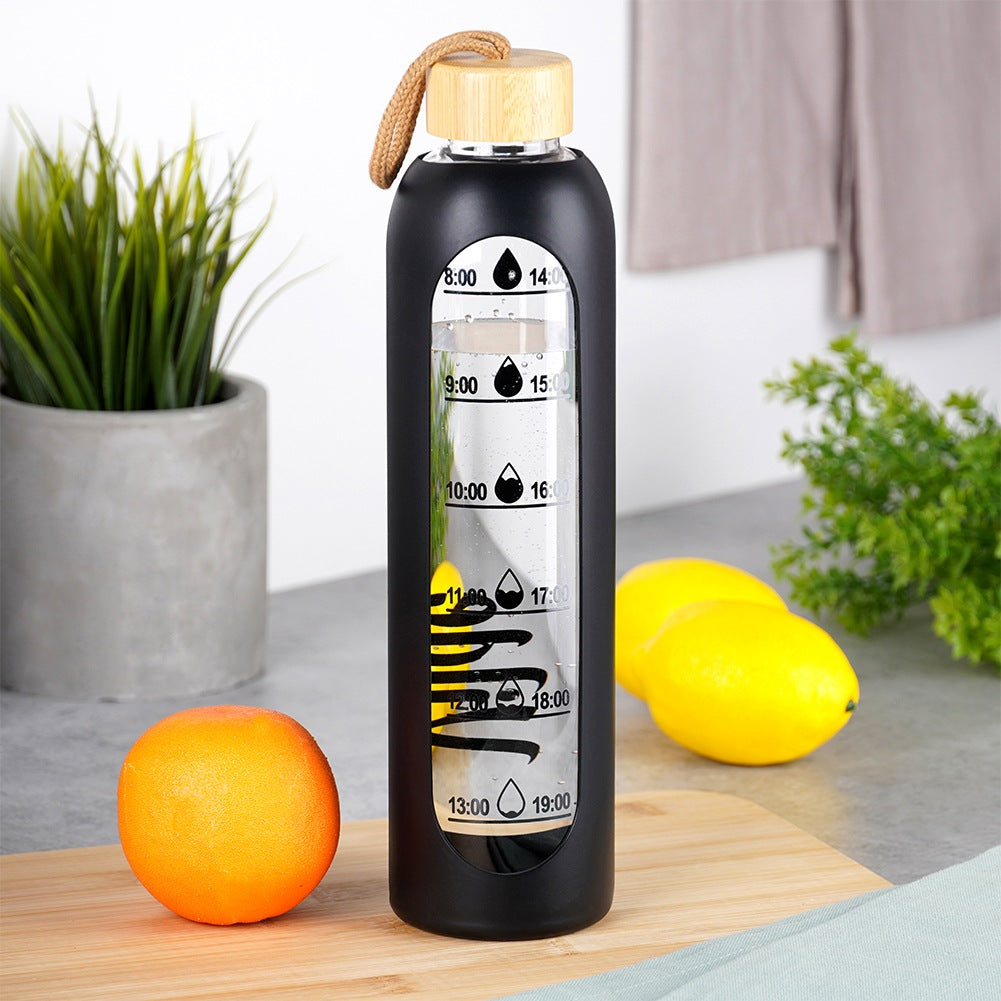 Glass Water Bottle with Black Silicone Sleeve, 1L