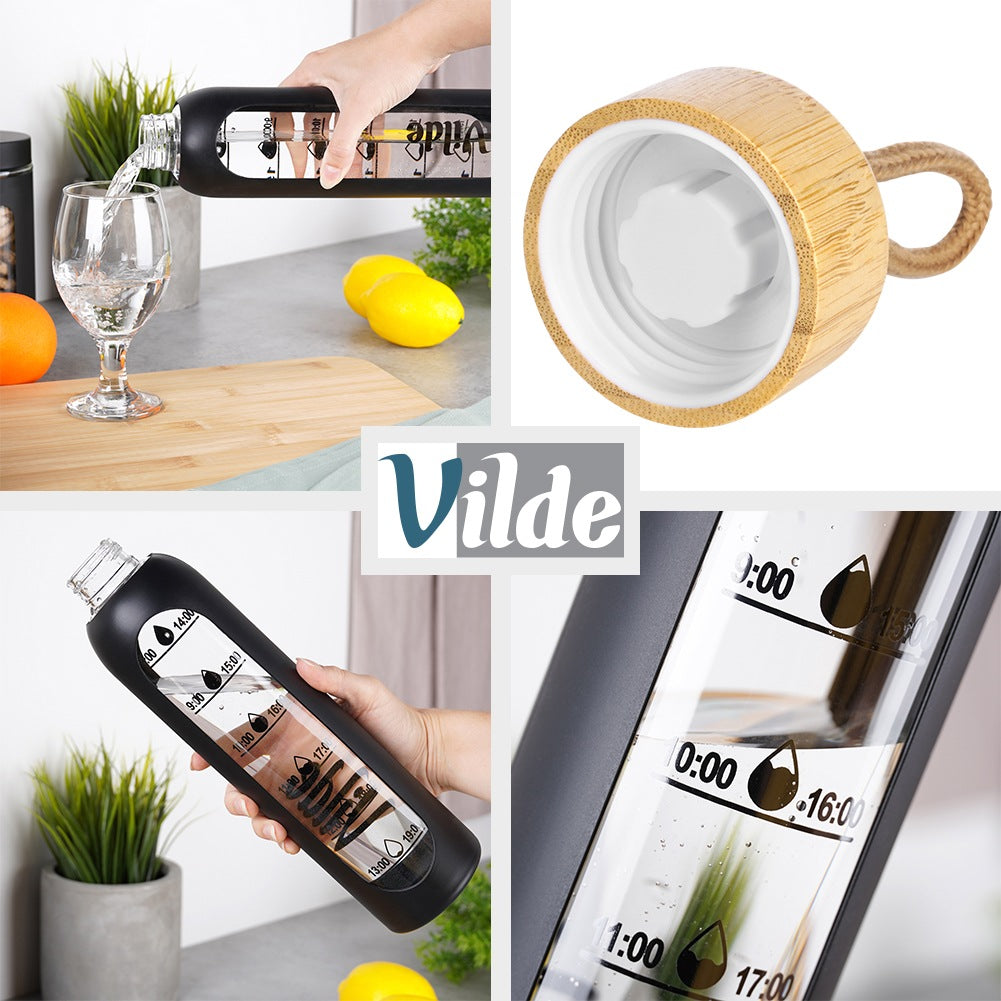 Glass Water Bottle with Black Silicone Sleeve, 1L
