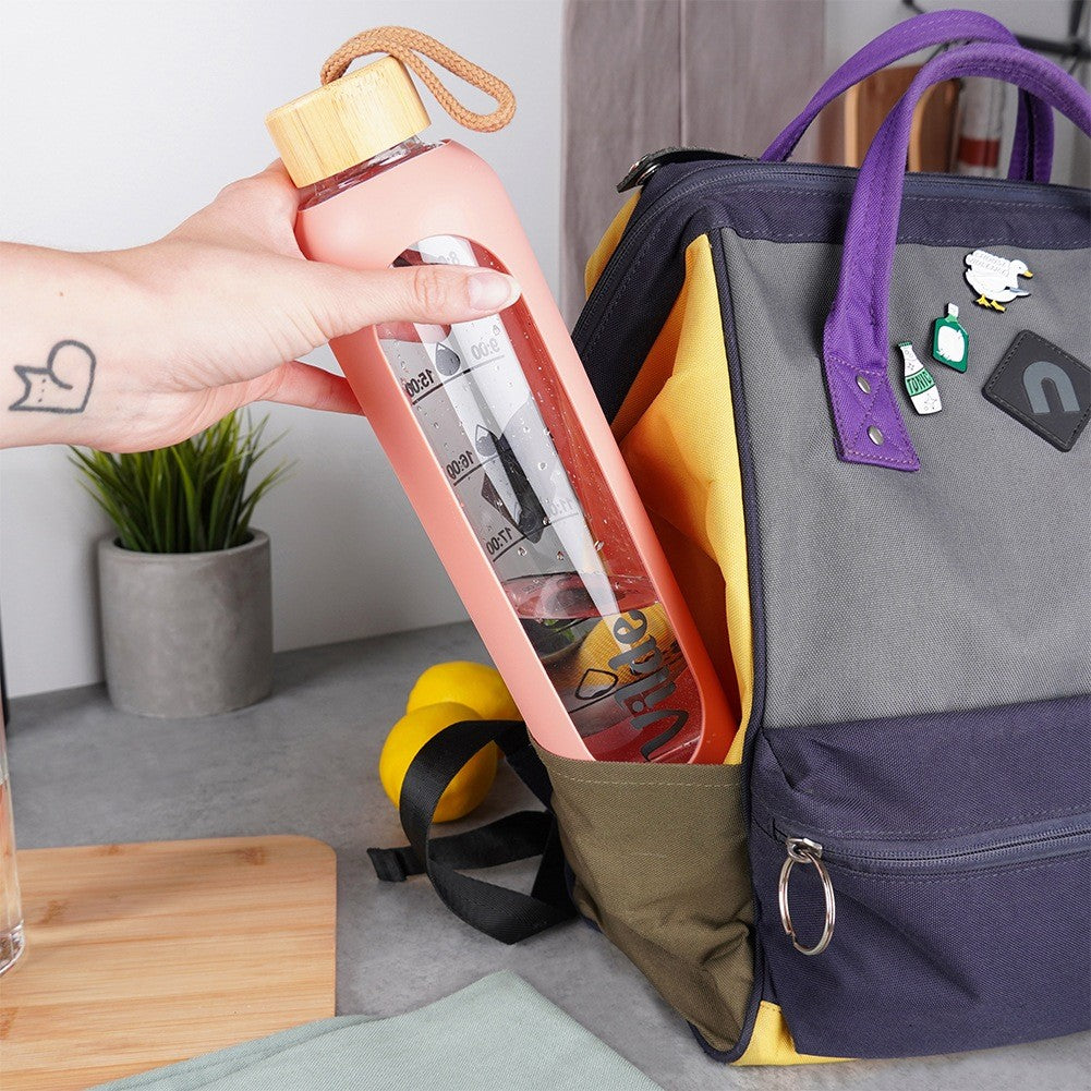 Glass Water Bottle with Silicone Sleeve, 1L, Salmon