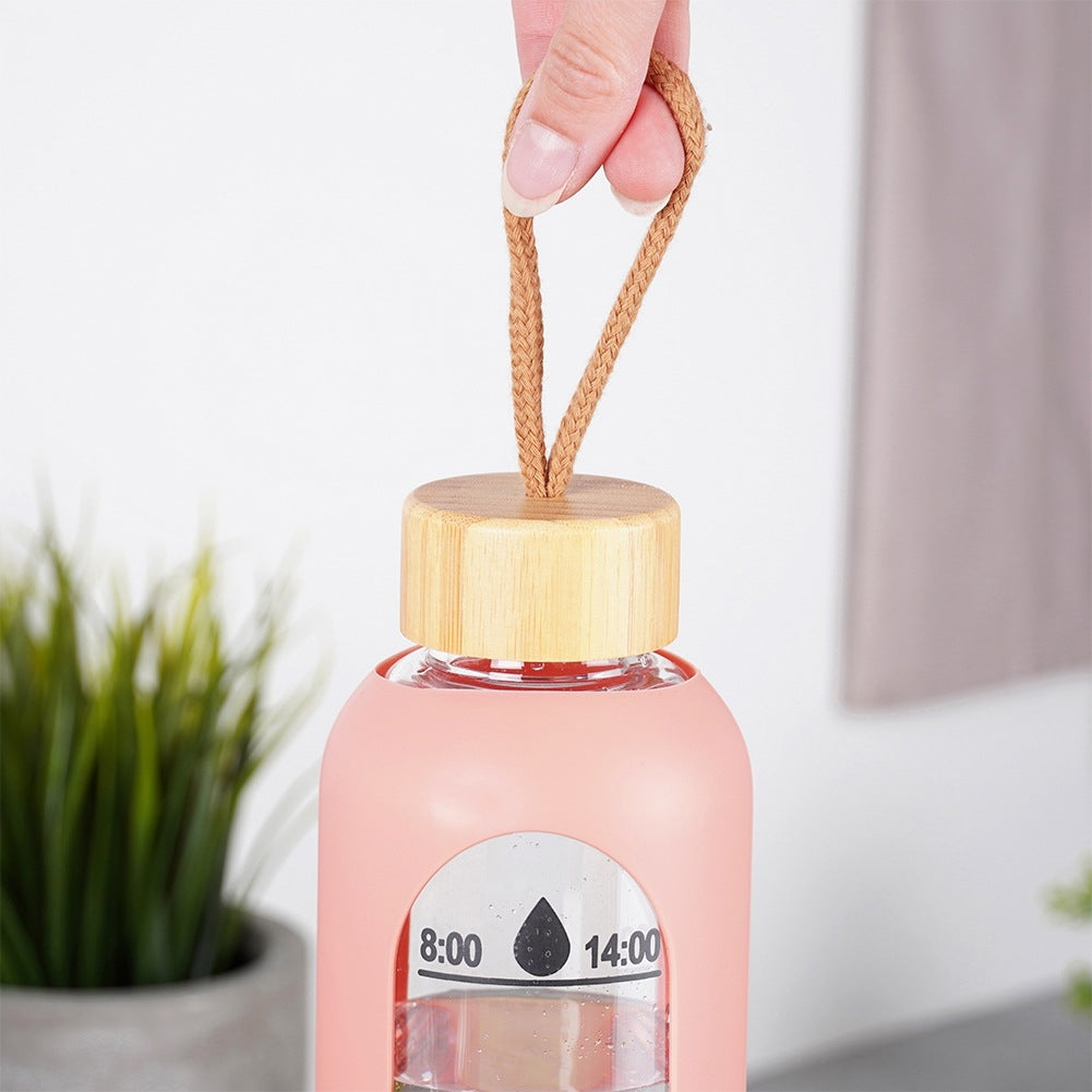 Glass Water Bottle with Silicone Sleeve, 1L, Salmon