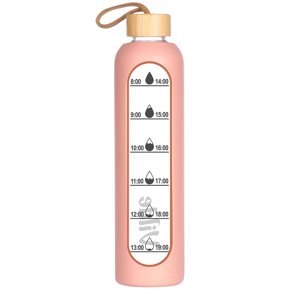 Glass Water Bottle with Silicone Sleeve, 1L, Salmon