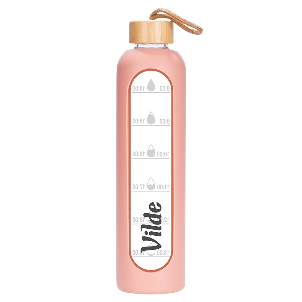 Glass Water Bottle with Silicone Sleeve, 1L, Salmon