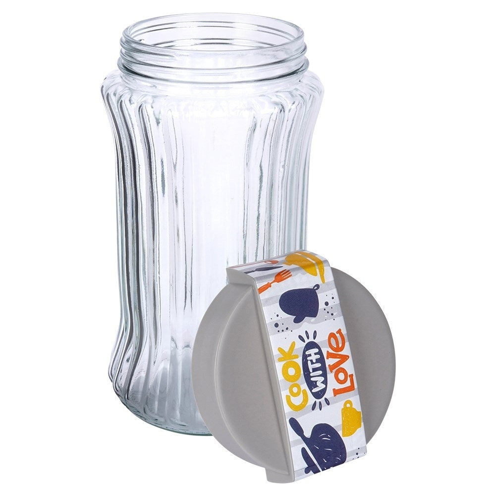 Glass and plastic containers for dry food, simple kitchen arrangement