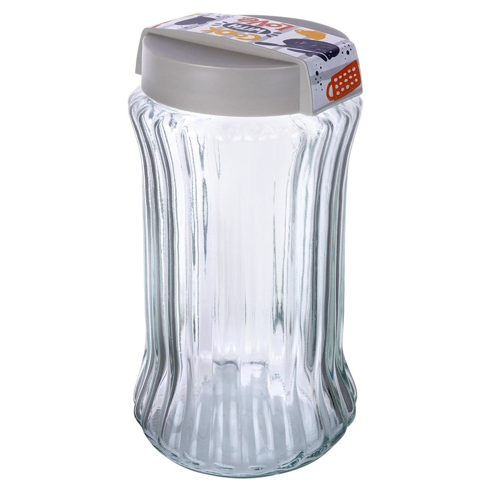 Glass and plastic containers for dry food, simple kitchen arrangement