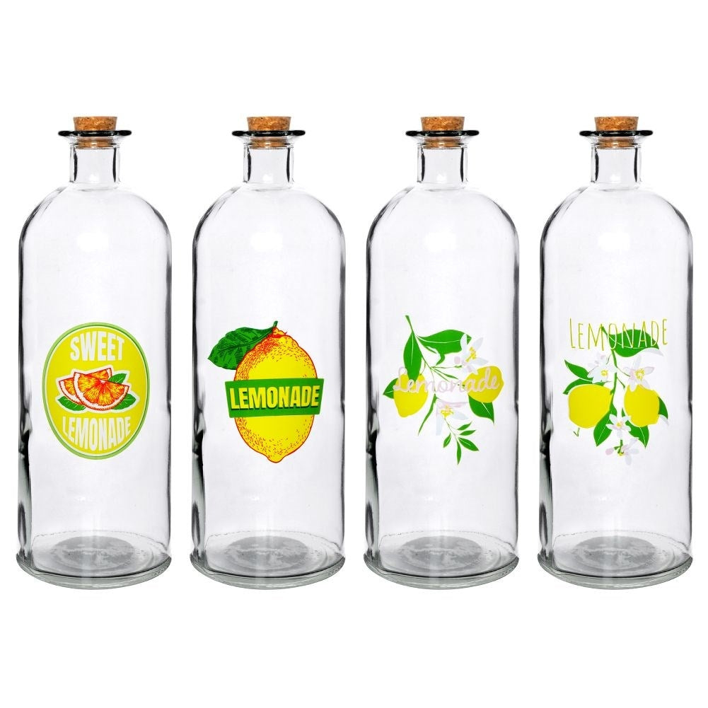 Glass bottle with lemon motif and cork, 1 liter