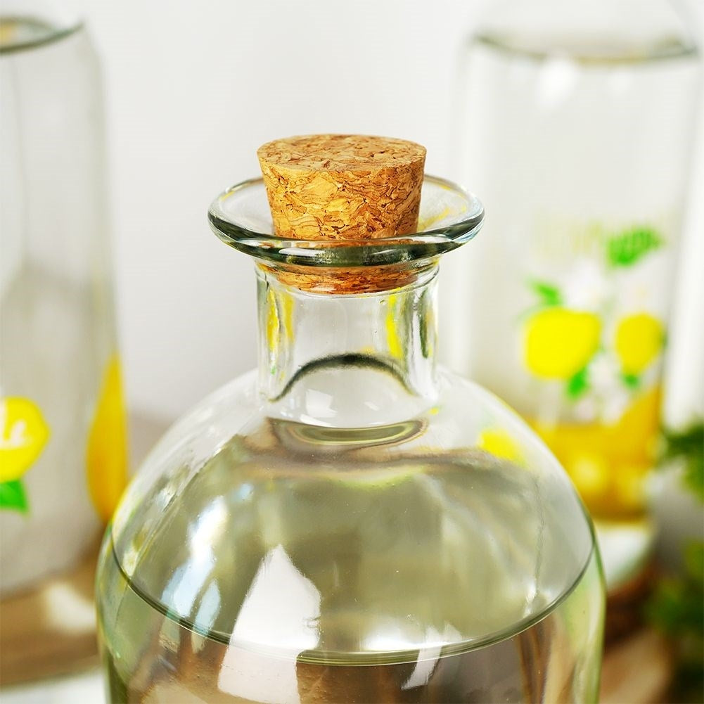 Glass bottle with lemon motif and cork, 1 liter