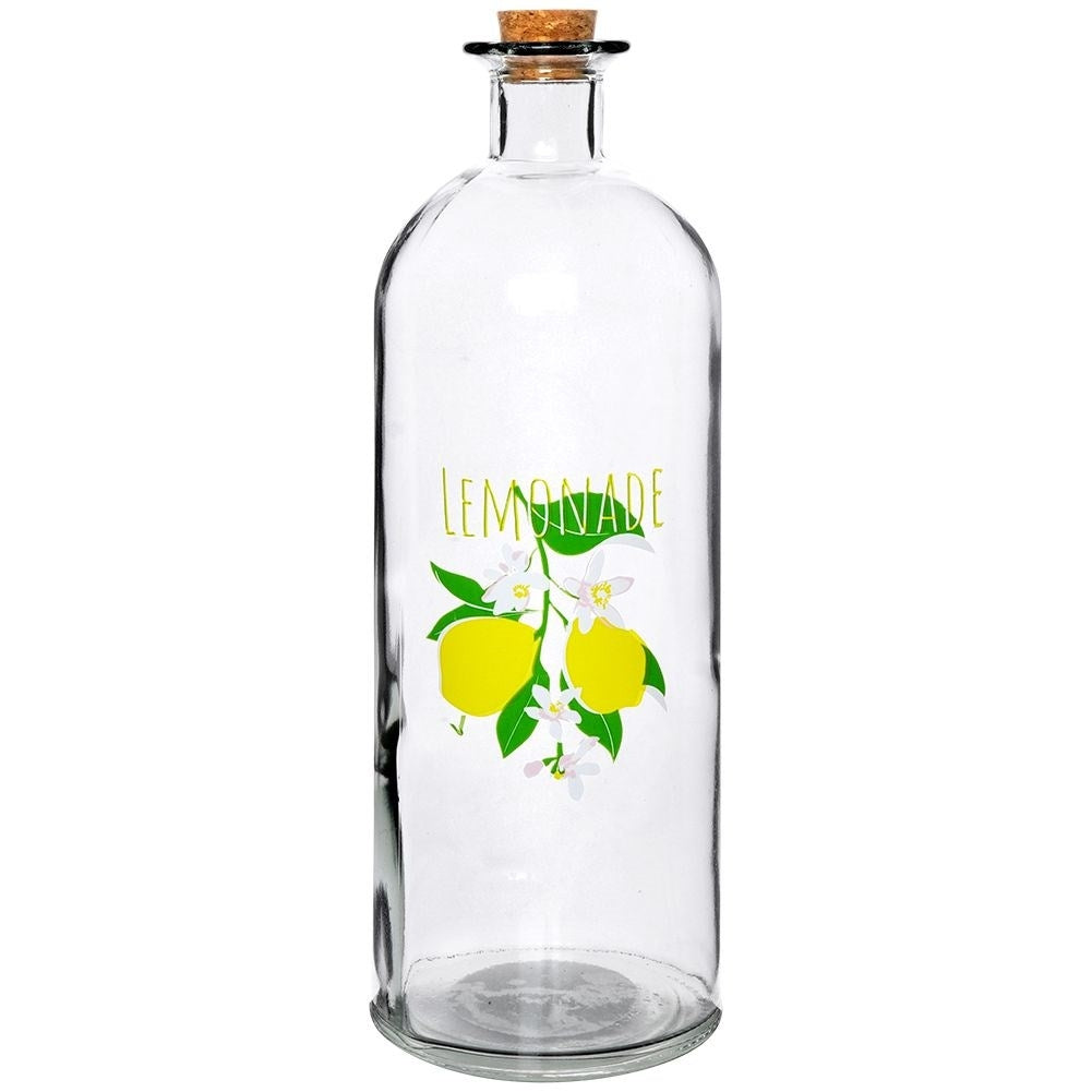 Glass bottle with lemon motif and cork, 1 liter