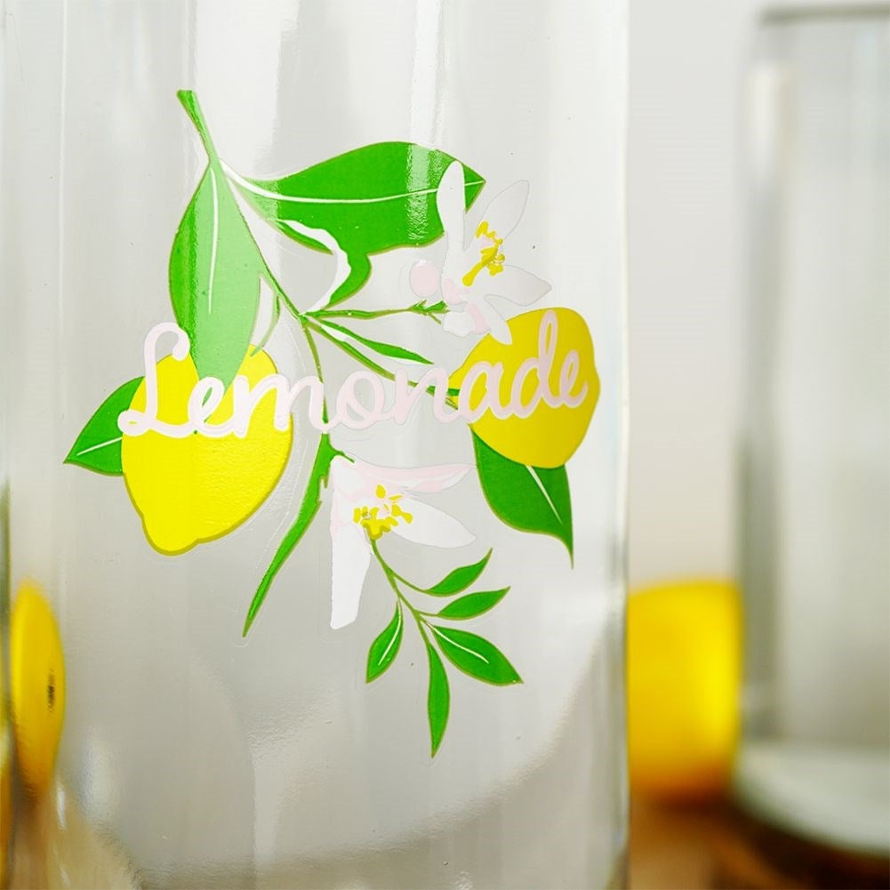 Glass bottle with lemon motif and cork, 1 liter