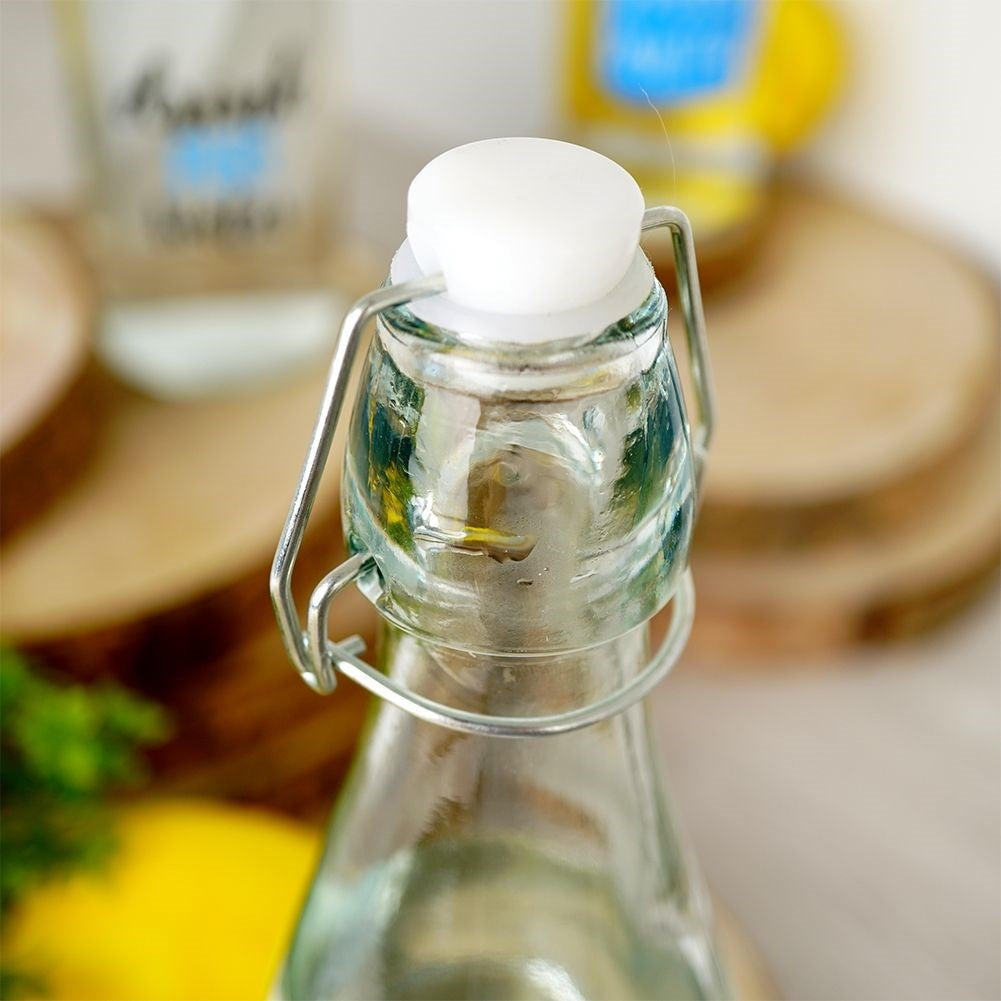 Glass bottle with patent cork, rubber seal for beverage storage