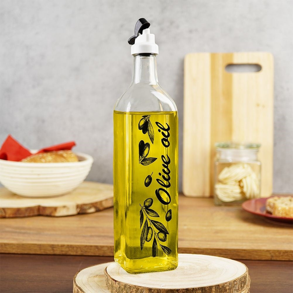 Glass bottle with resealable dispenser for olive oil