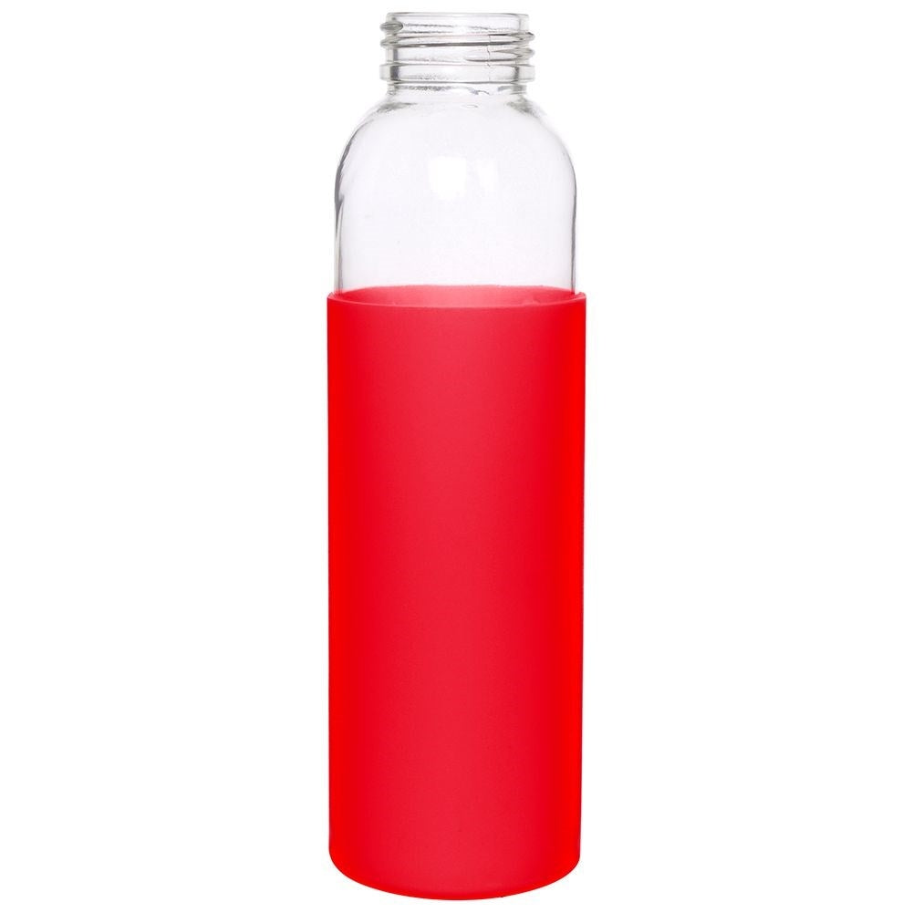 Glass bottle with silicone cover and wooden cork for drinks