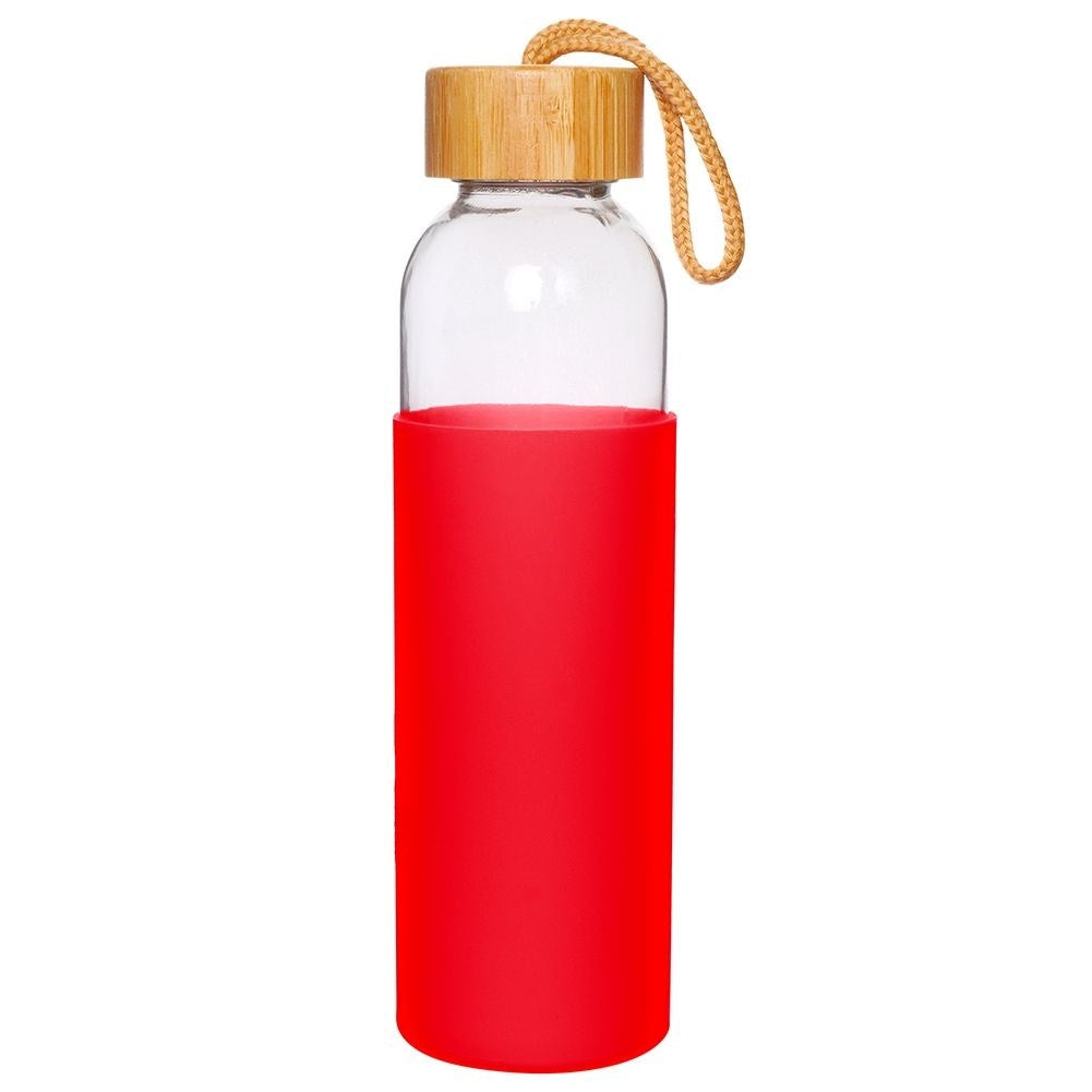 Glass bottle with silicone cover and wooden cork for drinks
