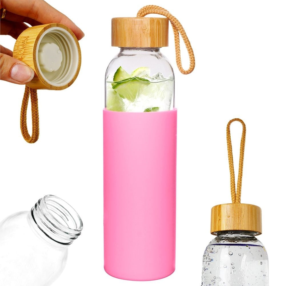 Glass bottle with silicone cover and wooden lid
